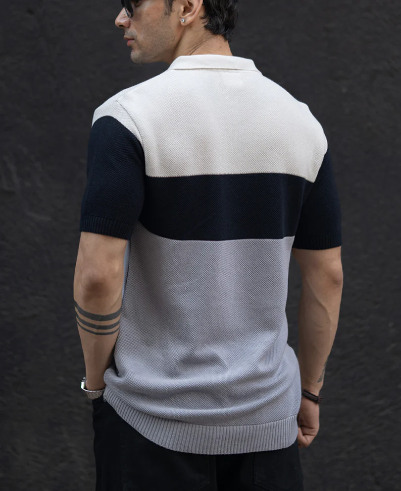 Grey & Navy Knit Stripe T-Shirt 100% Cotton - Image 5