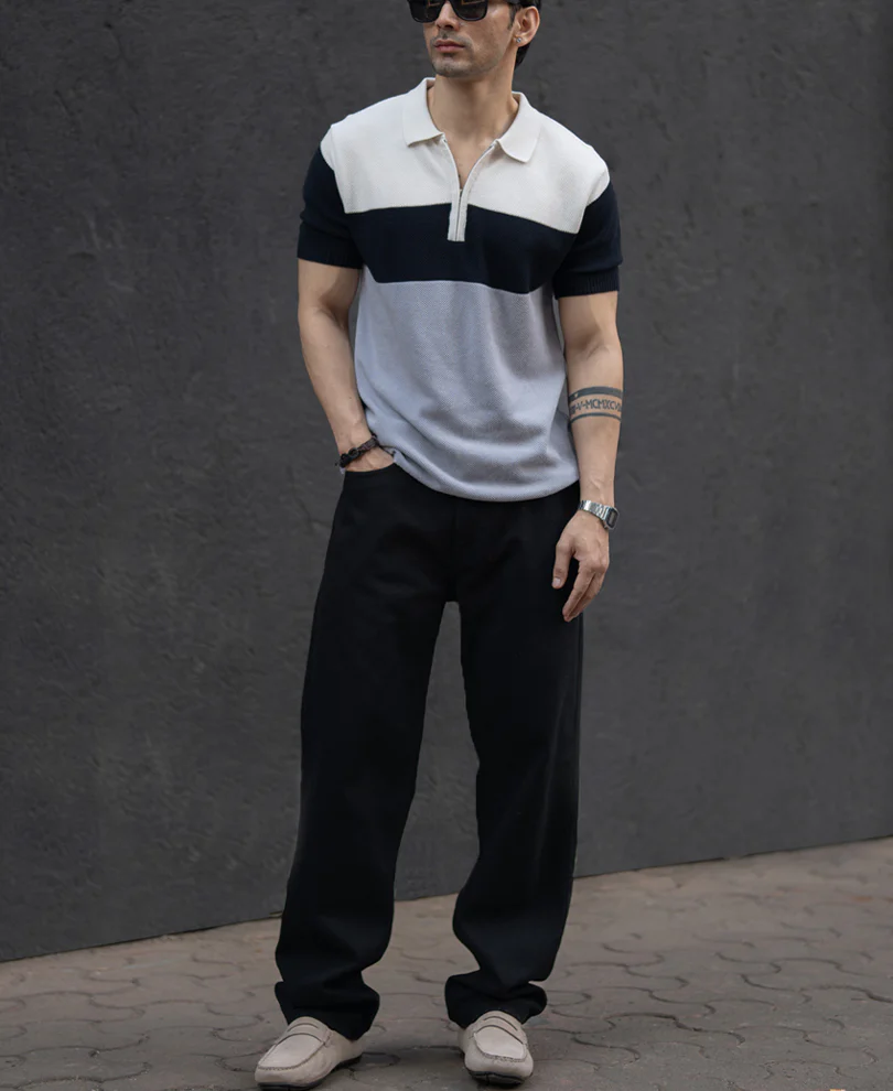 Grey & Navy Knit Stripe T-Shirt 100% Cotton - Image 6
