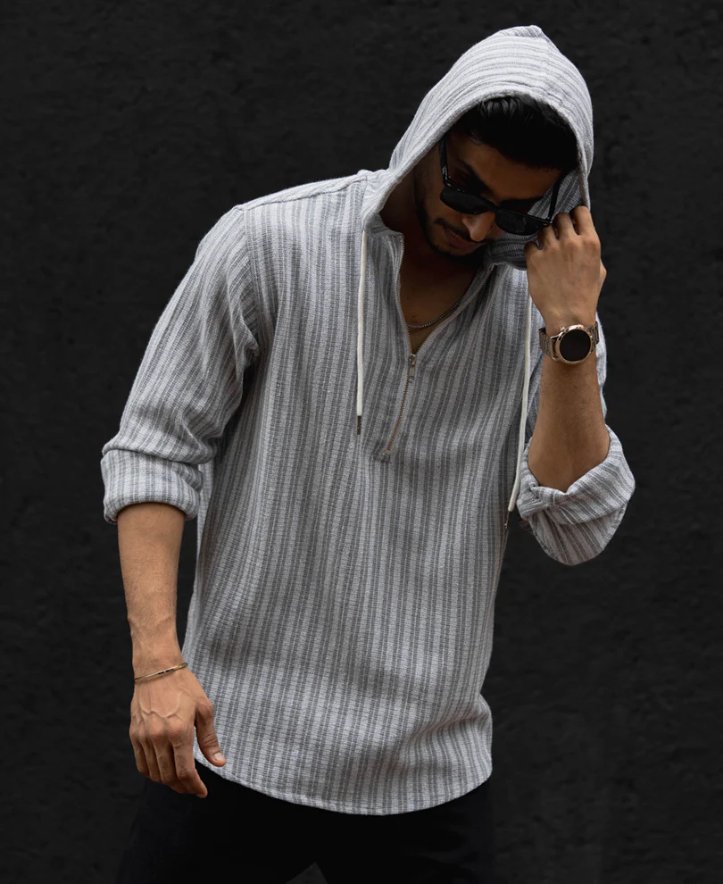 Grey Regular Fit Full Sleeves Hoodie Shirt 100% Cotton - Image 3