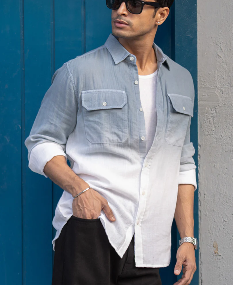 Grey Sky Double Pocket Ombre Shirt 100% Cotton - Image 2