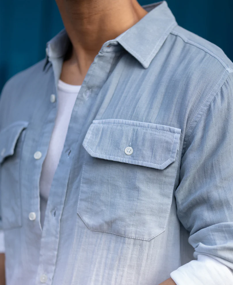 Grey Sky Double Pocket Ombre Shirt 100% Cotton - Image 4