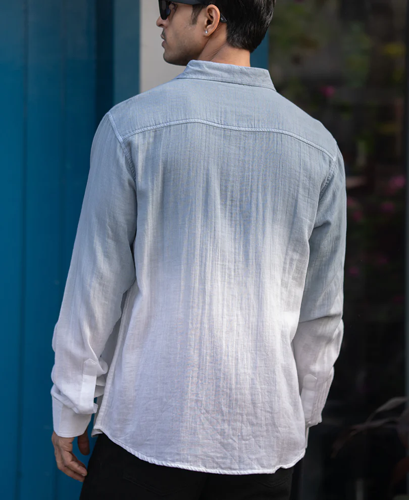 Grey Sky Double Pocket Ombre Shirt 100% Cotton - Image 5