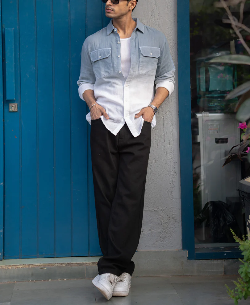 Grey Sky Double Pocket Ombre Shirt 100% Cotton - Image 6