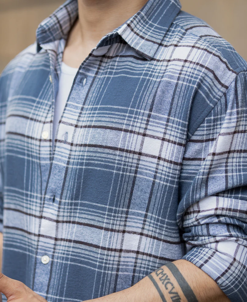 Grey Sky Structured Checks Shirt 100% Cotton - Image 4