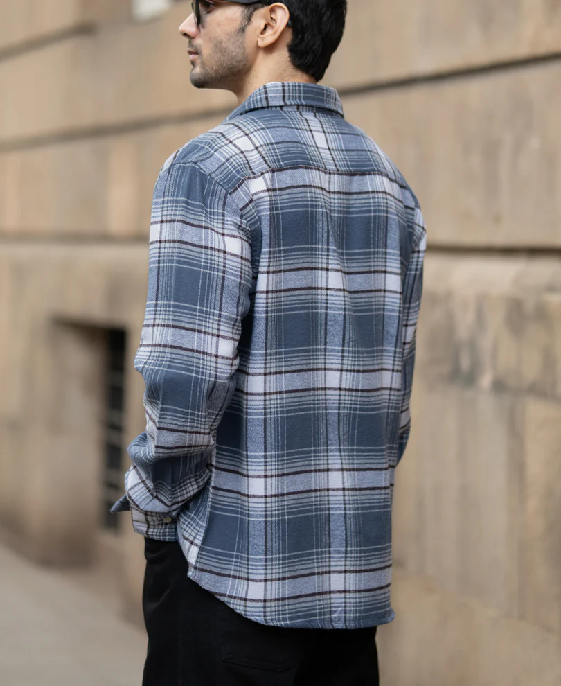 Grey Sky Structured Checks Shirt 100% Cotton - Image 5