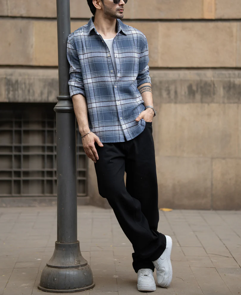 Grey Sky Structured Checks Shirt 100% Cotton - Image 6