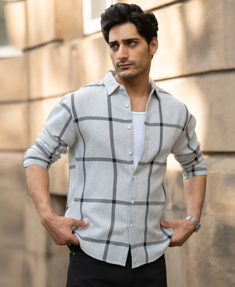 Grey Structure Checks Shirt - Image 2