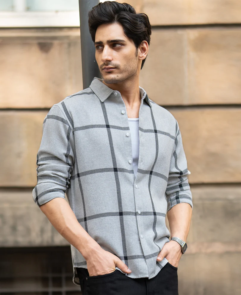 Grey Structure Checks Shirt - Image 3