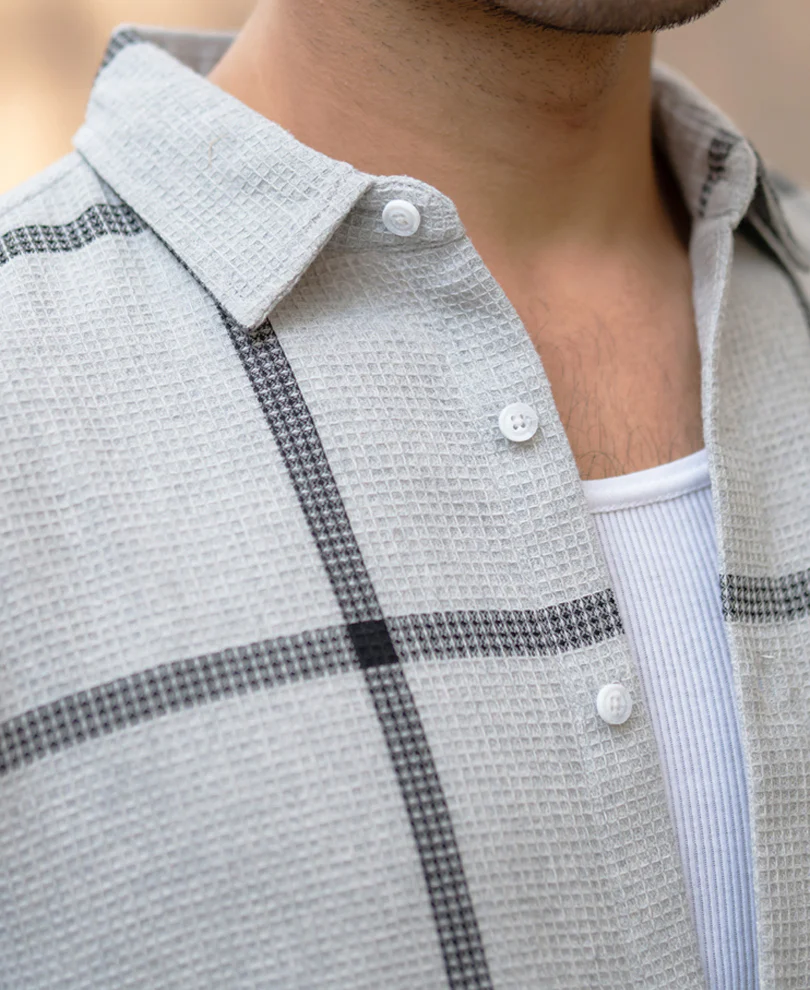 Grey Structure Checks Shirt - Image 4