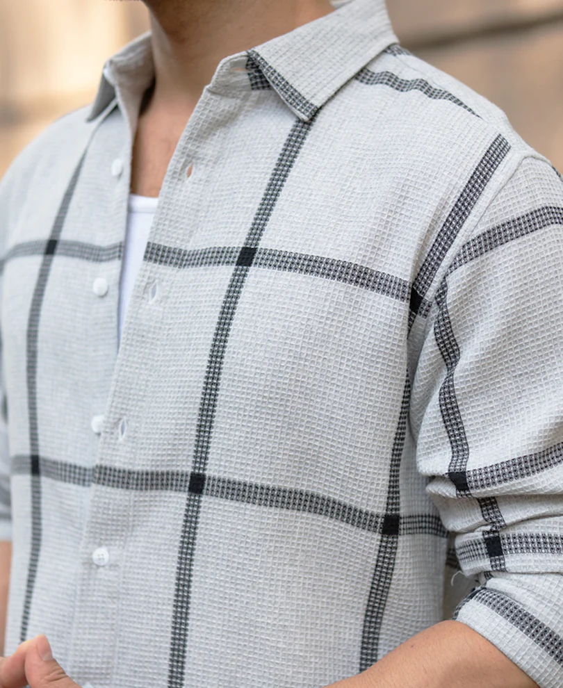 Grey Structure Checks Shirt - Image 5