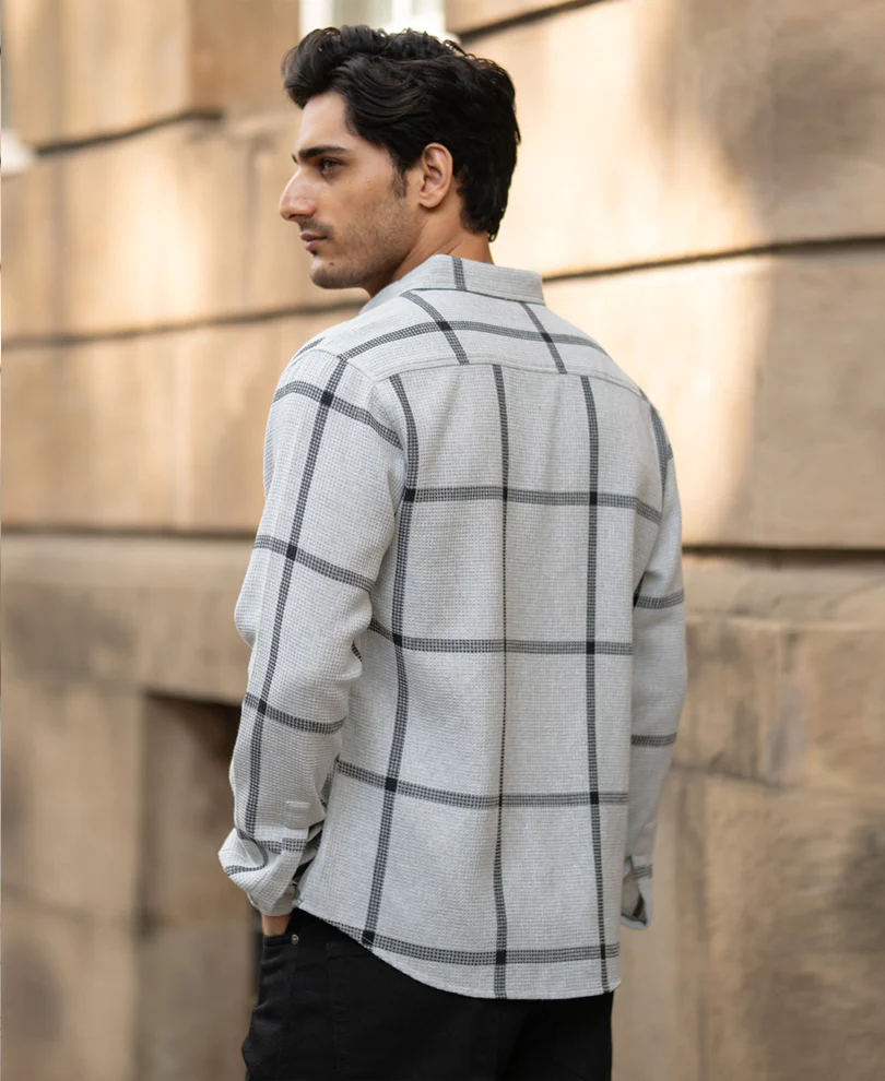 Grey Structure Checks Shirt - Image 6