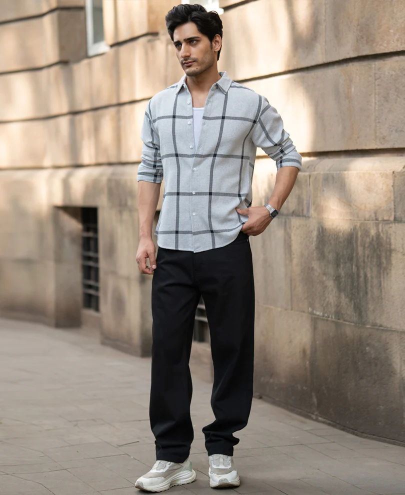 Grey Structure Checks Shirt - Image 7