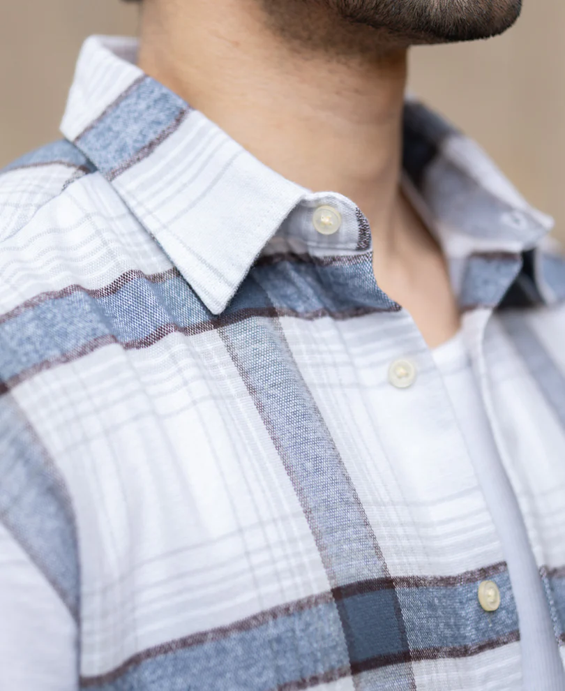 Grey Structured Checked Shirt 100% Cotton - Image 3