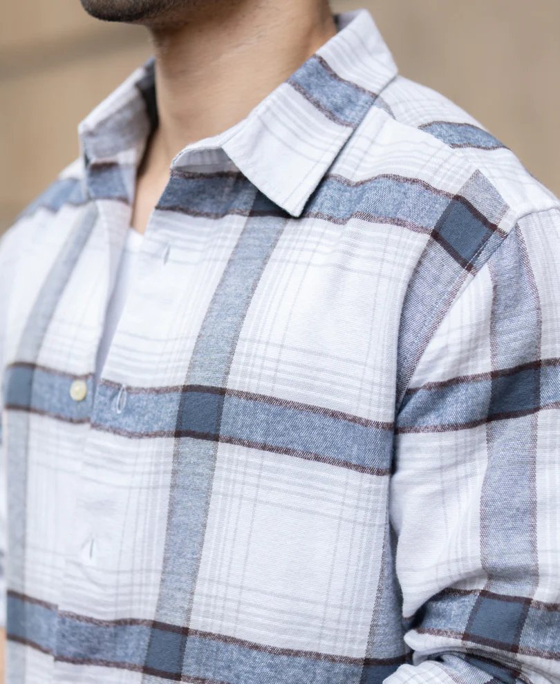 Grey Structured Checked Shirt 100% Cotton - Image 4