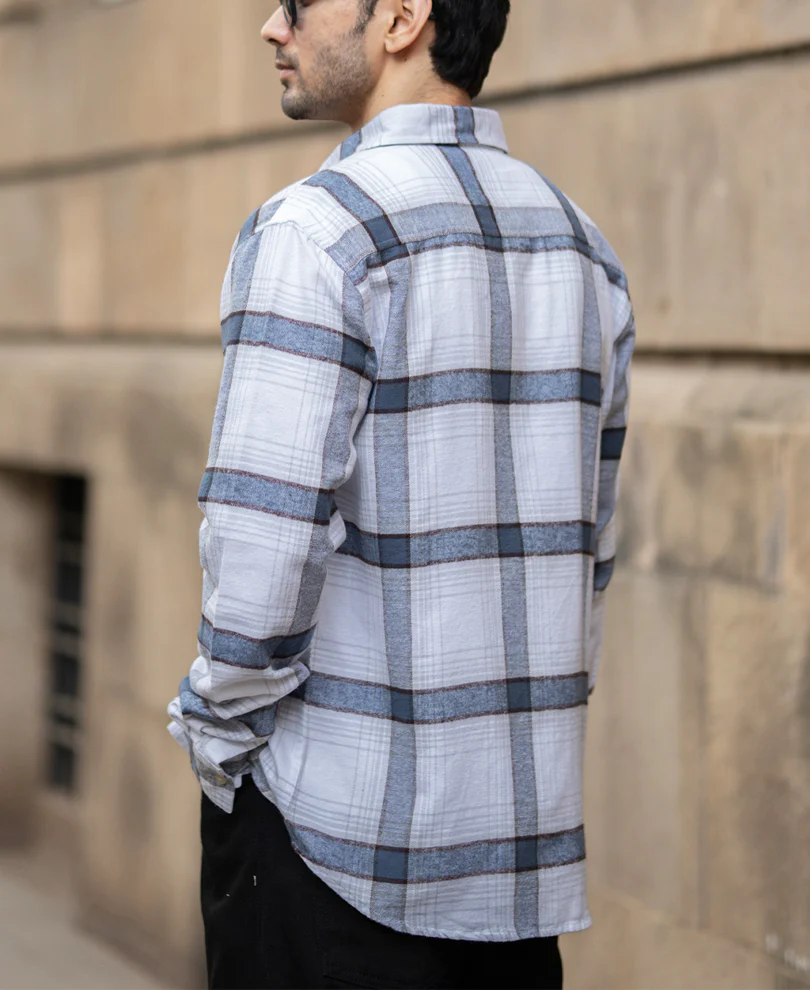 Grey Structured Checked Shirt 100% Cotton - Image 5