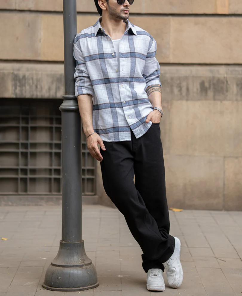 Grey Structured Checked Shirt 100% Cotton - Image 6