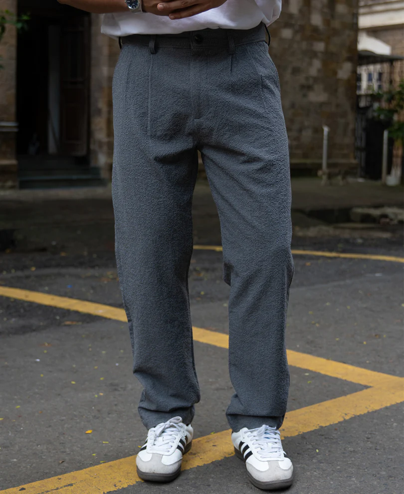 Grey Structured Pleated Trouser - Image 2