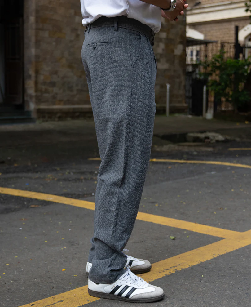 Grey Structured Pleated Trouser - Image 3