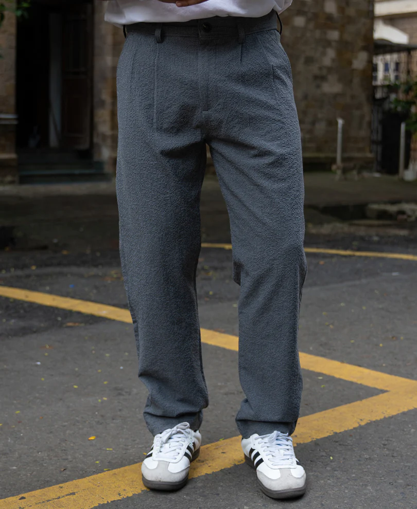 Grey Structured Pleated Trouser - Image 6