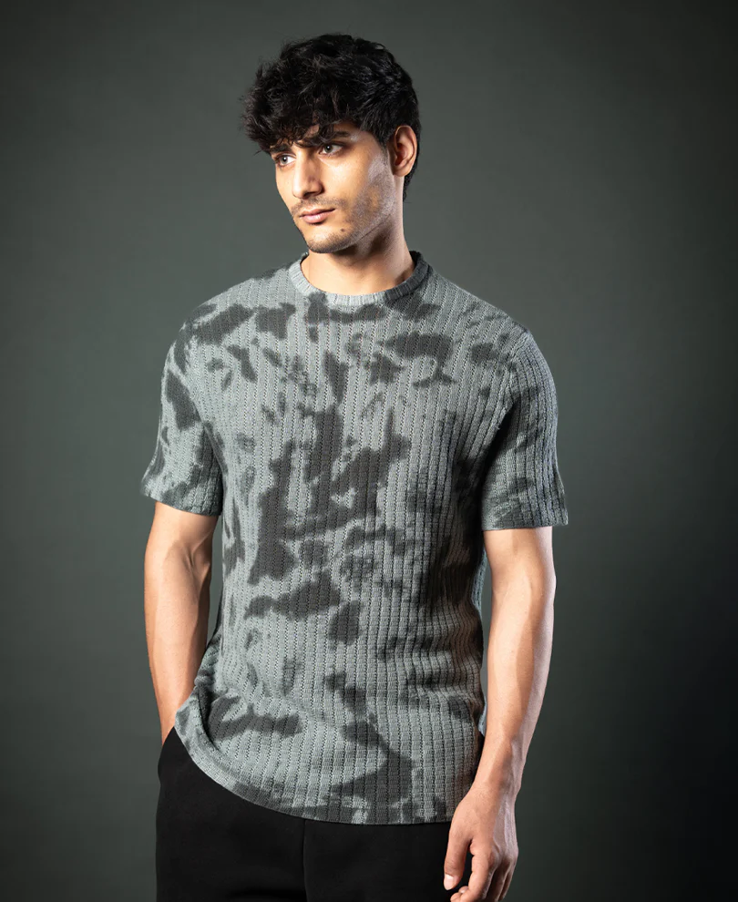Grey Tie Dye Knit T-Shirt 100% Cotton - Image 2
