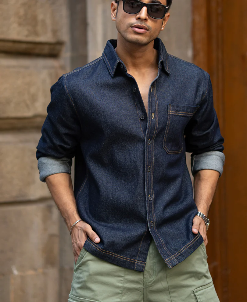 Indigo Denim Full Sleeves Overshirt 100% Cotton - Image 3