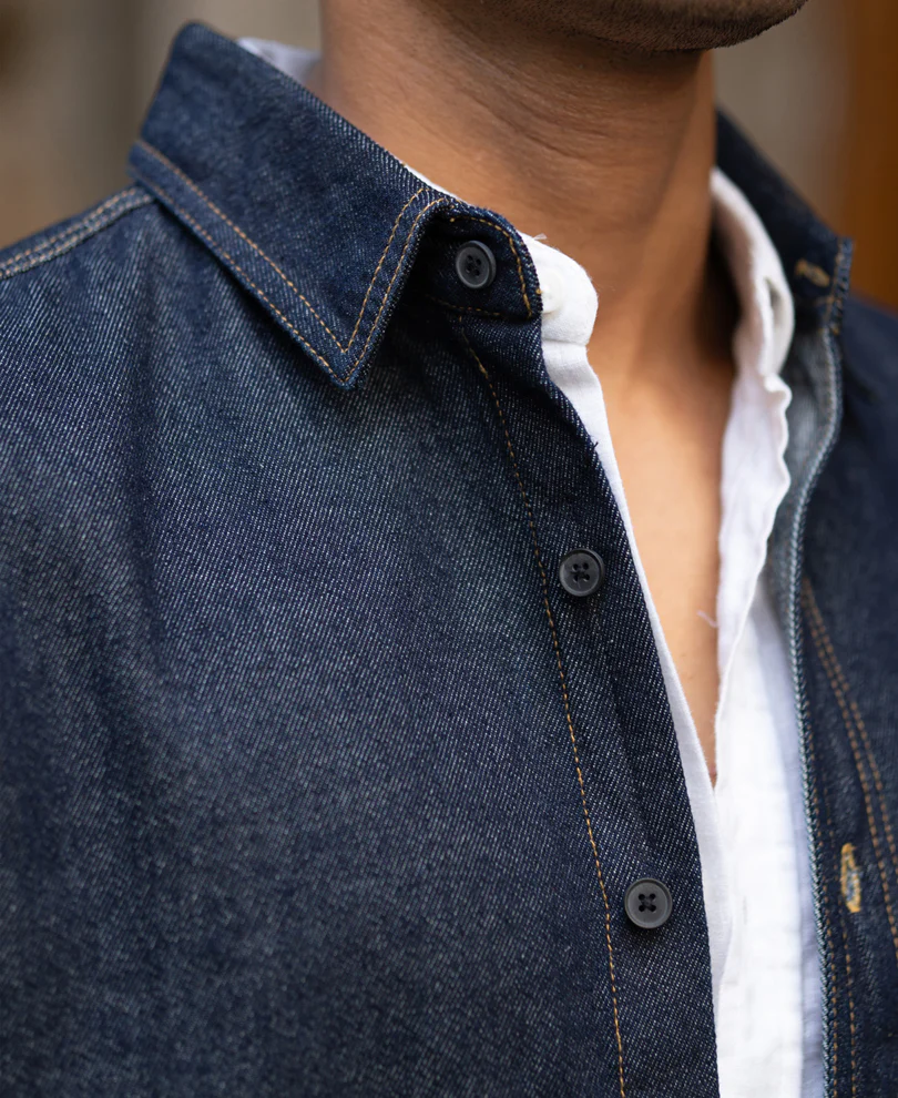 Indigo Denim Full Sleeves Overshirt 100% Cotton - Image 4