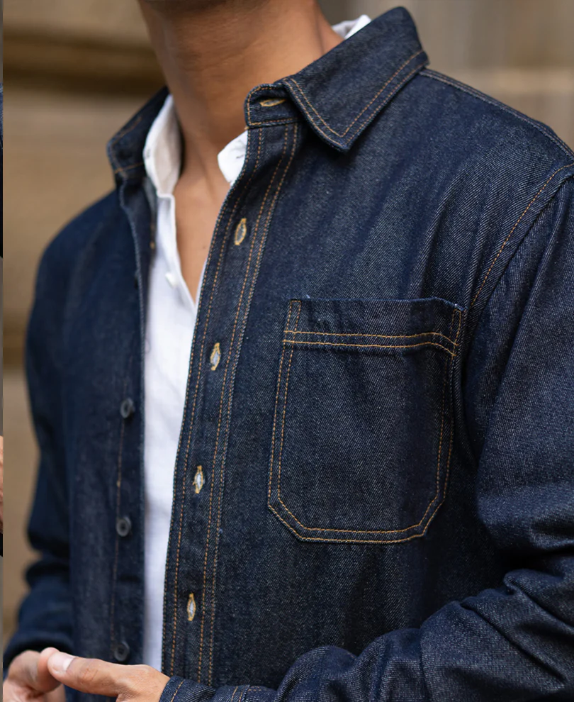 Indigo Denim Full Sleeves Overshirt 100% Cotton - Image 5