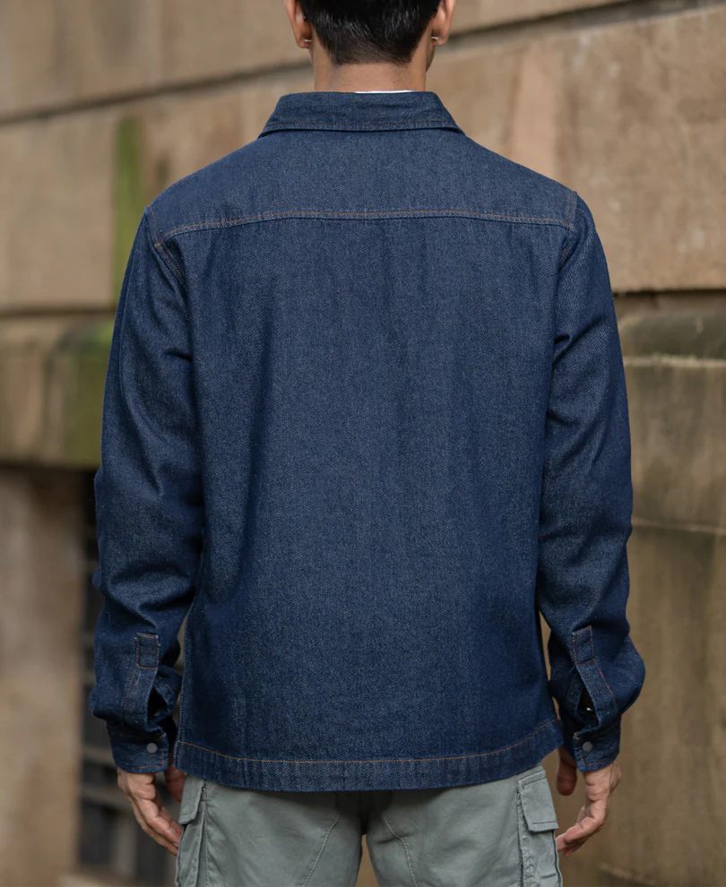 Indigo Denim Overshirt With Pockets 100% Cotton - Image 6