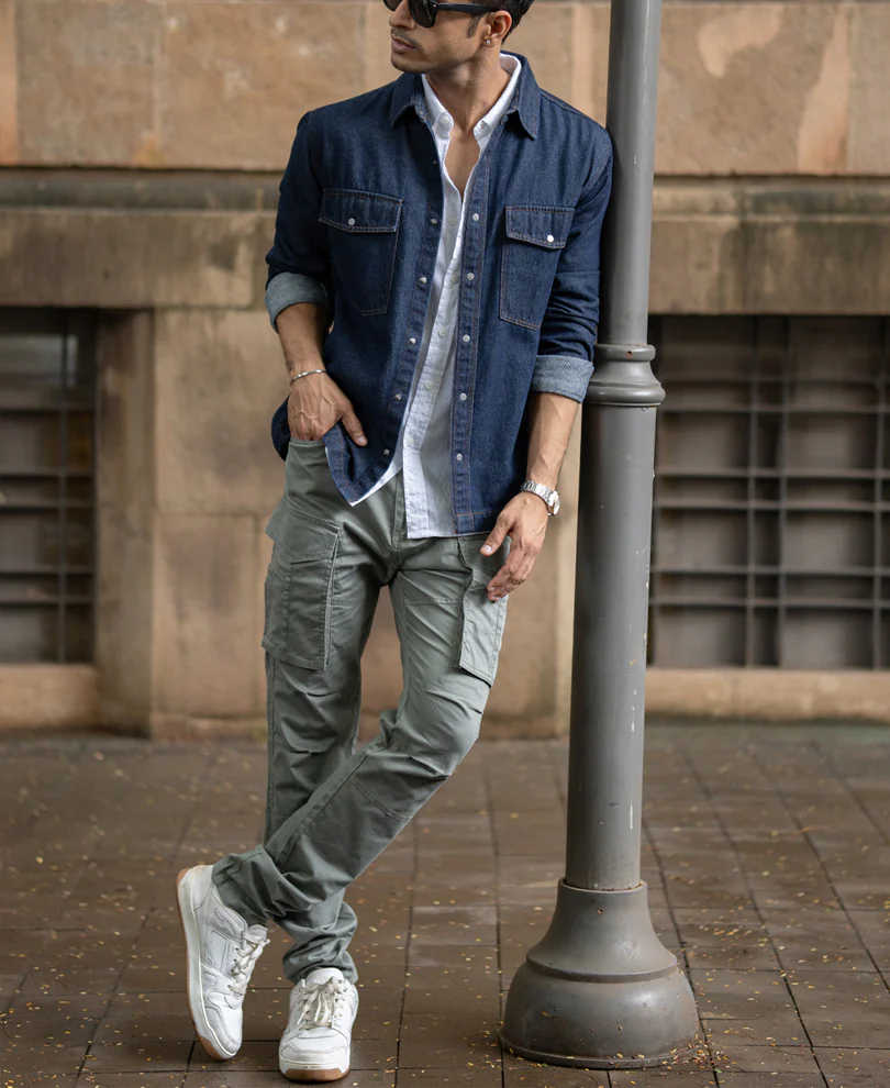 Indigo Denim Overshirt With Pockets 100% Cotton - Image 7