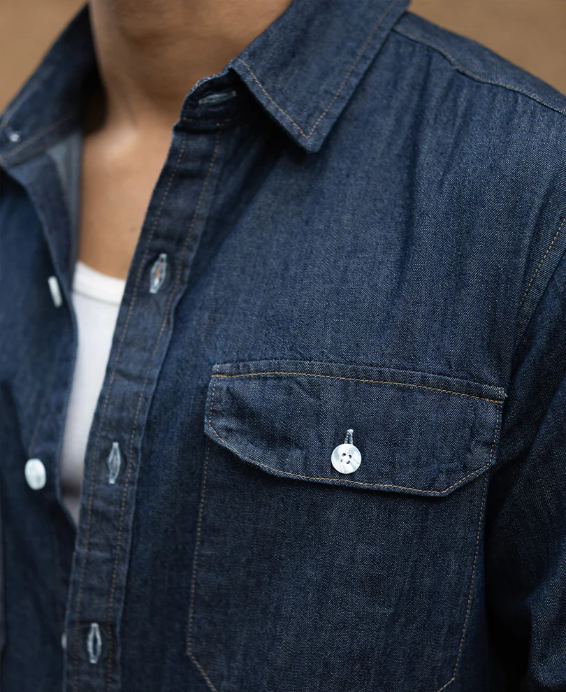 Indigo Denim Shirt With Pockets 100% Cotton - Image 4
