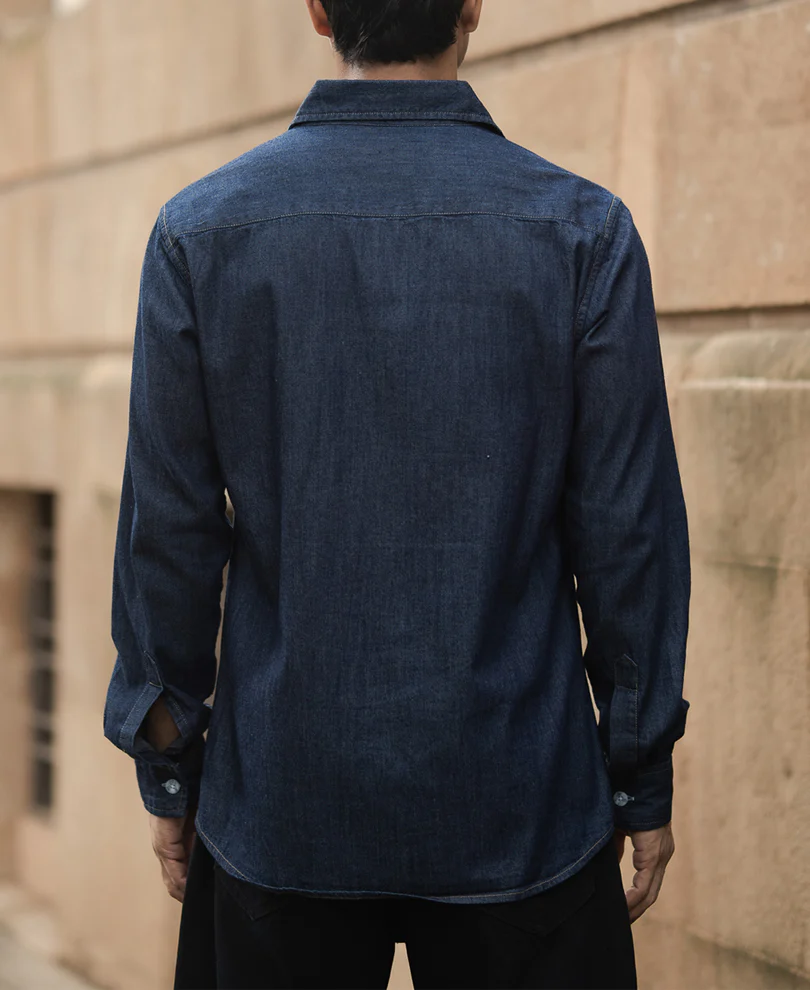 Indigo Denim Shirt With Pockets 100% Cotton - Image 5