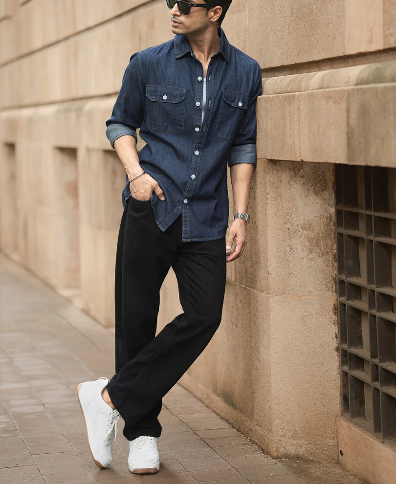 Indigo Denim Shirt With Pockets 100% Cotton - Image 6
