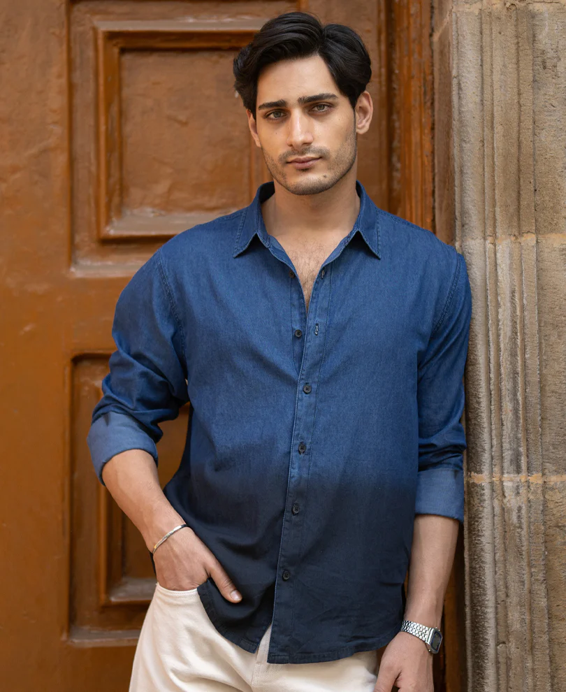 Indigo Ombre Lightweight Shirt 100% Cotton - Image 3