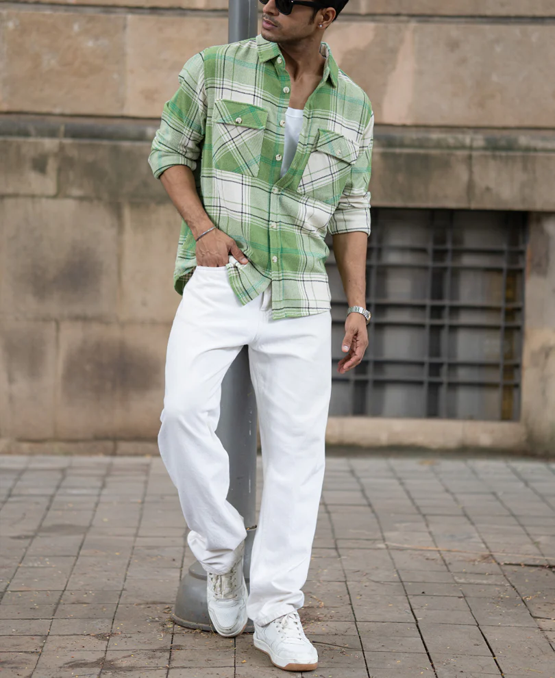 Jade Green Structured Checks Shirt - Image 7