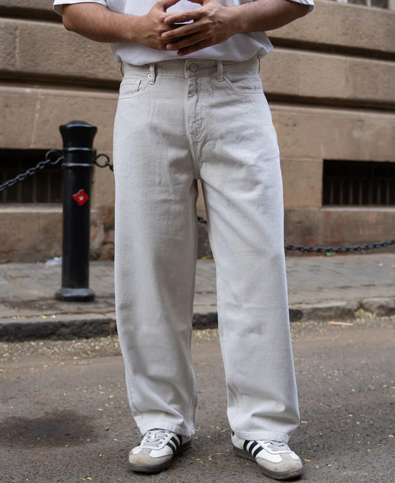 Cream Beige Baggy Jeans 100% Cotton - Image 2