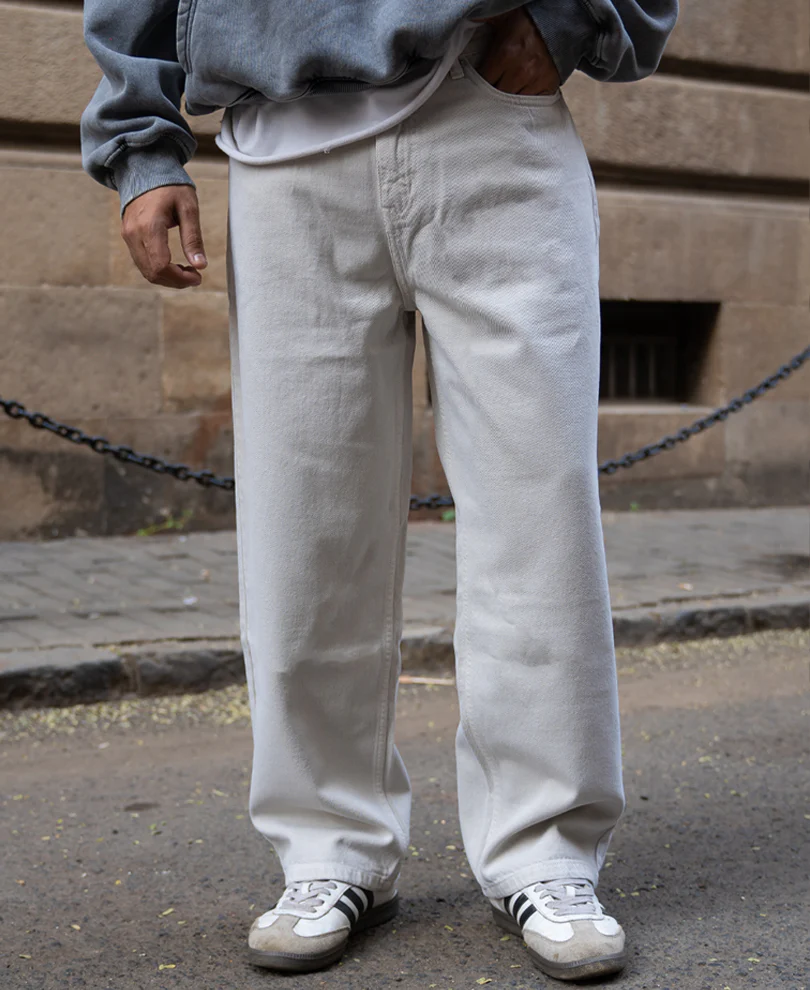 Cream Beige Baggy Jeans 100% Cotton - Image 3