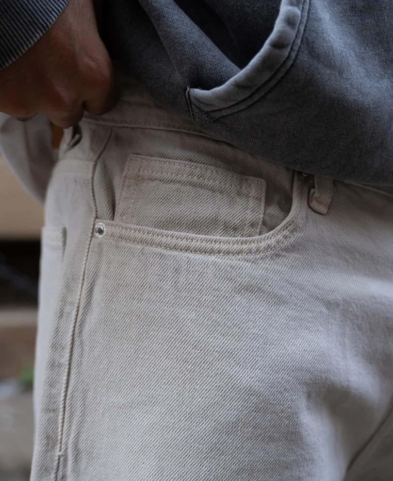 Cream Beige Baggy Jeans 100% Cotton - Image 4