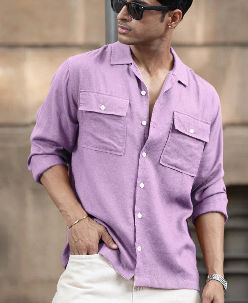 Lavender Double Pocket Linen Shirt - Image 3