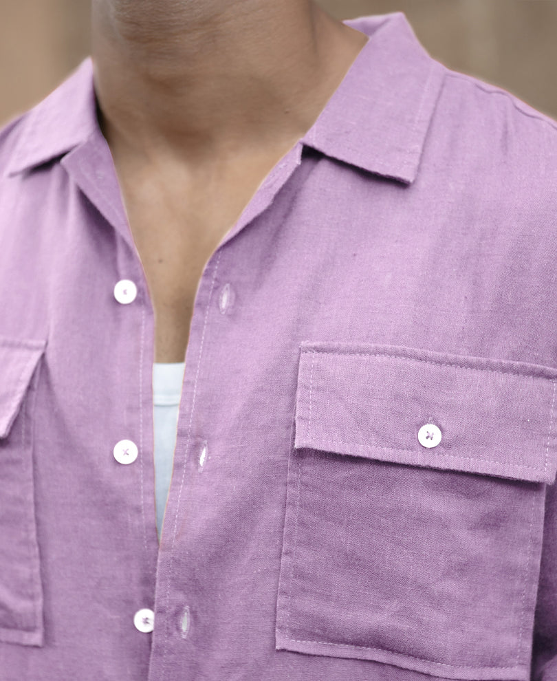 Lavender Double Pocket Linen Shirt - Image 4