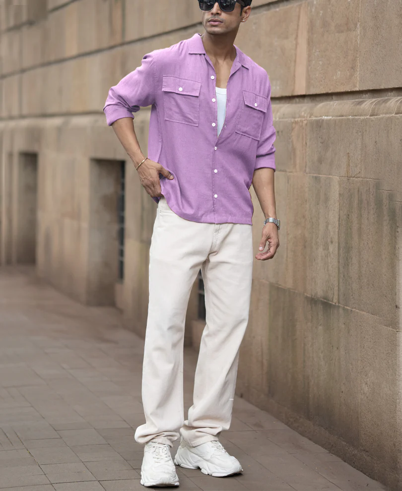 Lavender Double Pocket Linen Shirt - Image 6