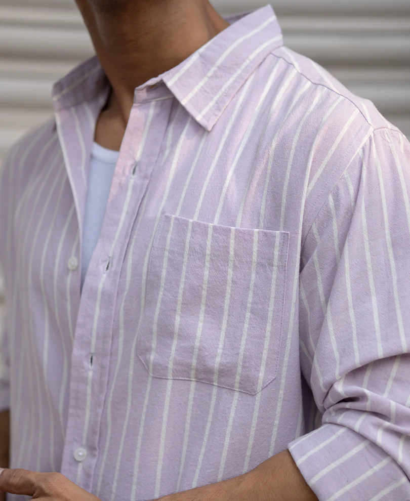 Lavender Linen Blend Stripe Shirt - Image 4