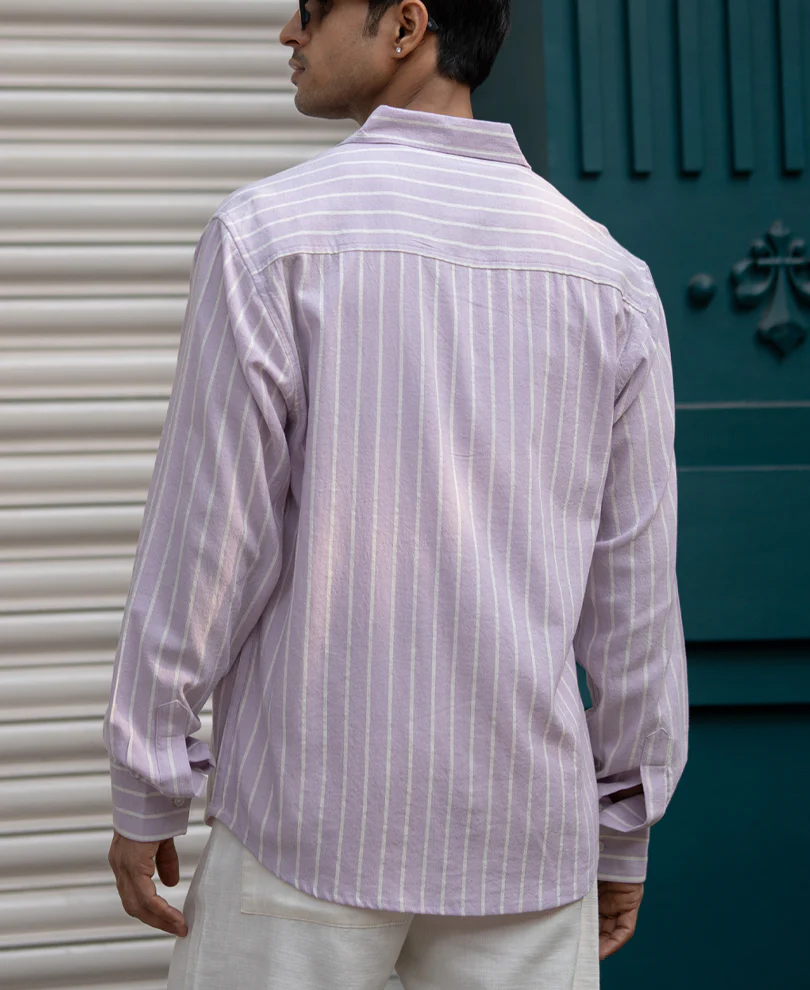Lavender Linen Blend Stripe Shirt - Image 5