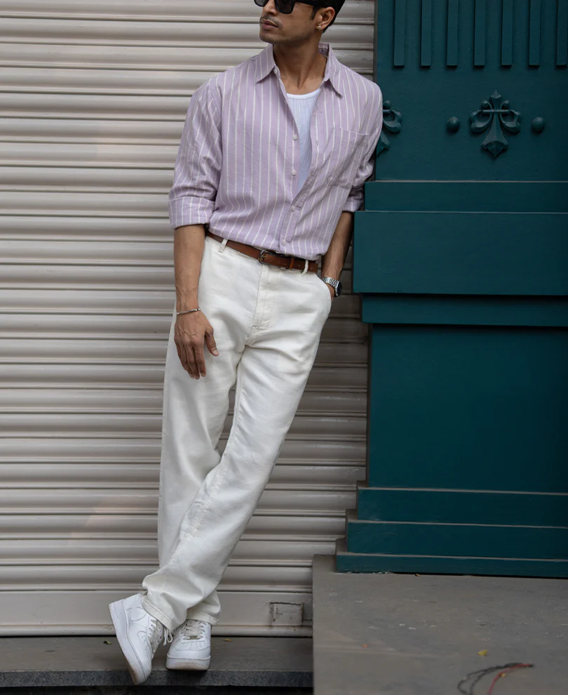 Lavender Linen Blend Stripe Shirt - Image 6