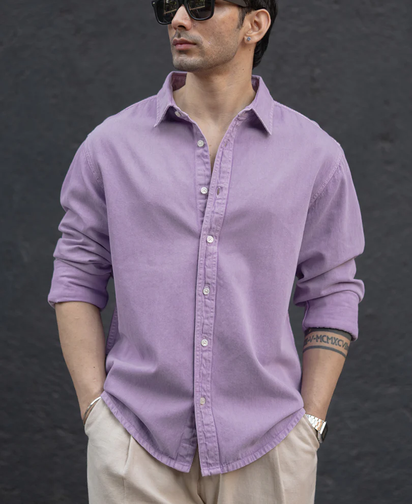 Lavender Overdyed Structured Shirt 100% Cotton - Image 2