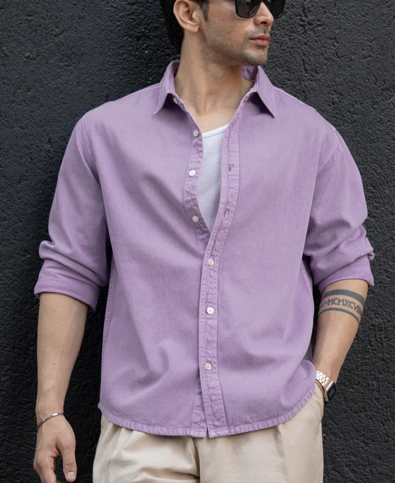 Lavender Overdyed Structured Shirt 100% Cotton - Image 3