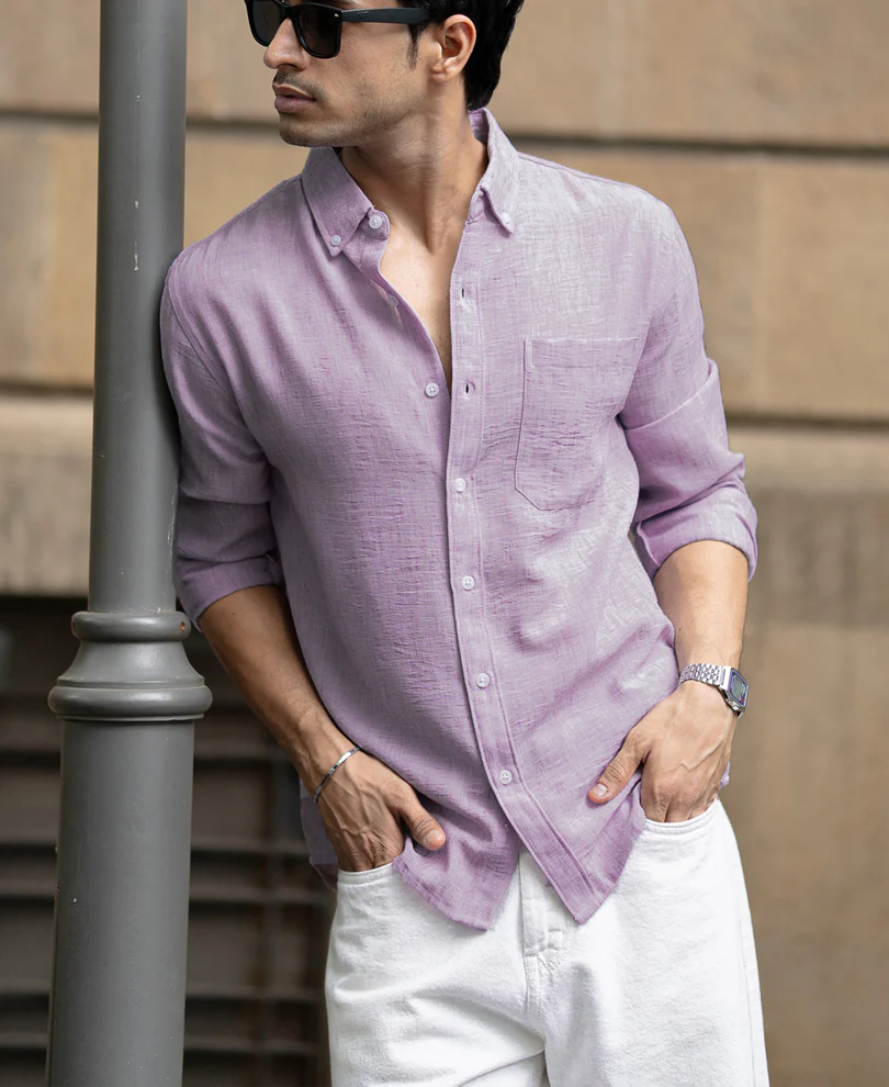 Lavender Slub Textured Shirt - Image 2