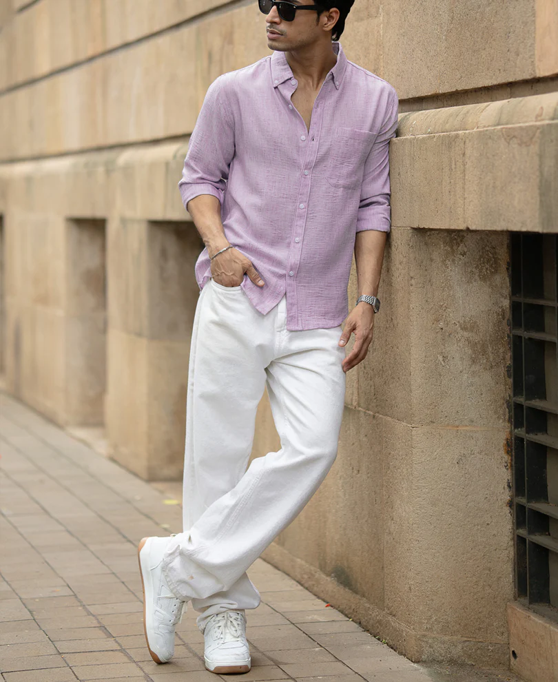 Lavender Slub Textured Shirt - Image 6