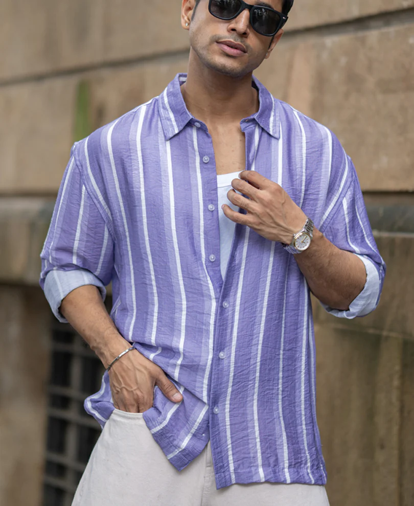 Lavender Stripe Print Shirt - Image 3