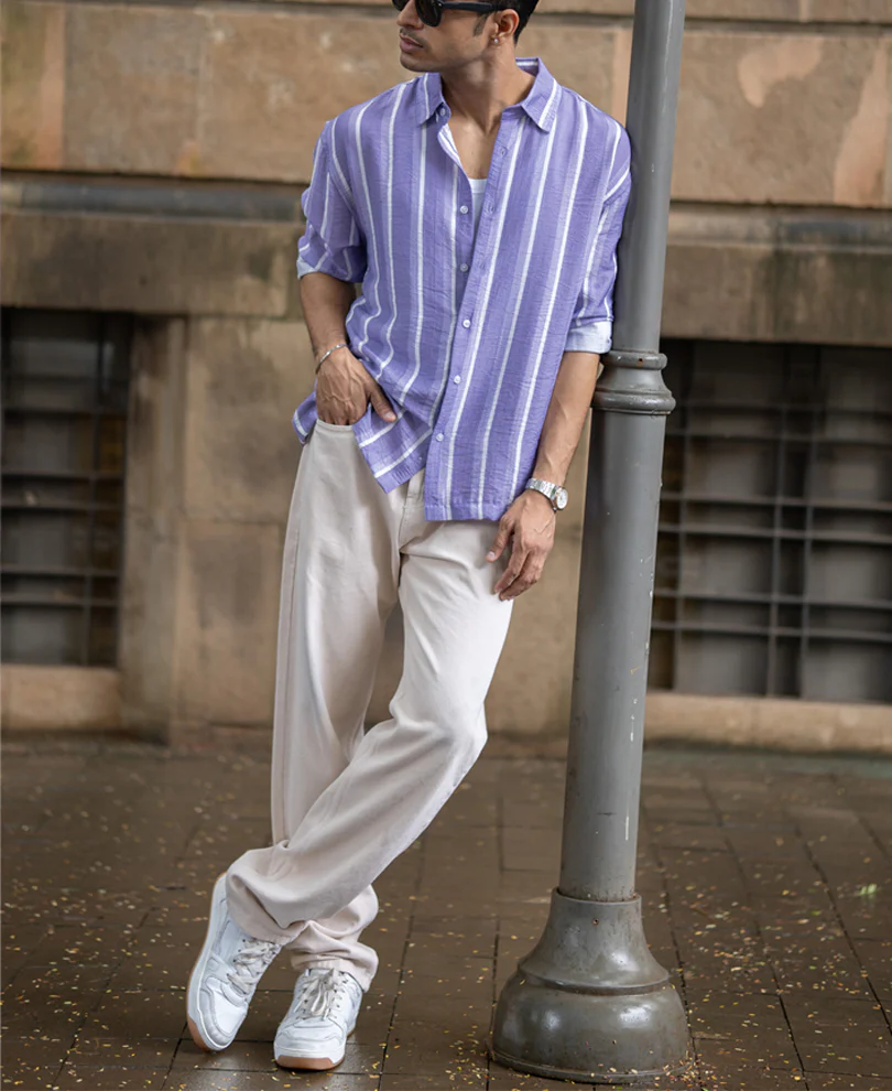 Lavender Stripe Print Shirt - Image 6