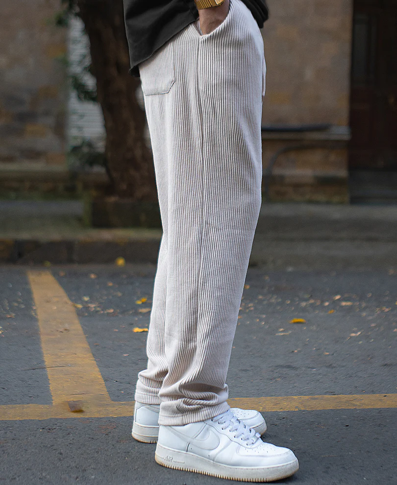 Light Beige Corduroy Regular Fit Track Pant - Image 3